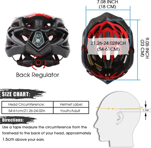 Miniatura 3 de Casco de bicicleta para hombre y mujer, casco de bicicleta Shinmax con luz trasera y visera desmontable Negro/rojo/blanco