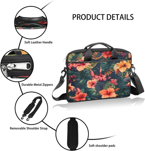 Miniatura 6 de Bolsa de hombro impermeable para laptop de 14 a 15.6 pulgadas, bolsa de mensajero para computadora portátil, Diseño de flores tropicales