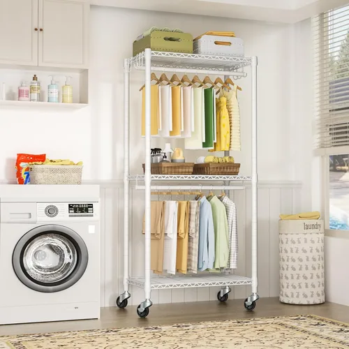 Miniatura 5 de FUTASSI P3 Mini perchero rodante de ropa, percheros de ropa para colgar ropa, perchero de prendas de servicio pesado, perchero de armario portátil