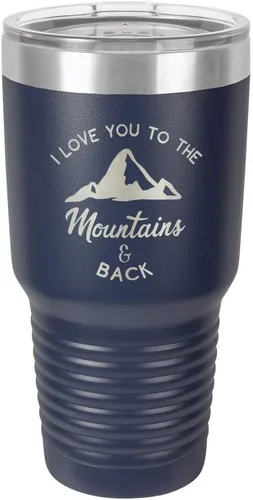 Miniatura 10 de Vaso negro de 30 onzas con popote y tapa superior deslizante con texto en inglés "I love you to the mountains and back", color negro
