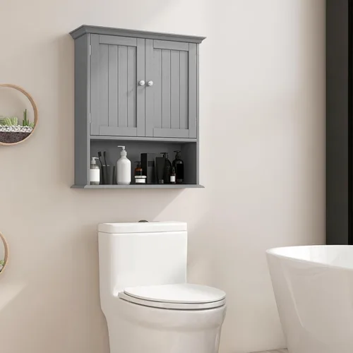 Miniatura 2 de GOFLAME Armario de pared para baño, gabinete de medicina montado en la pared que ahorra espacio con estante ajustable, perno de expansión de estante
