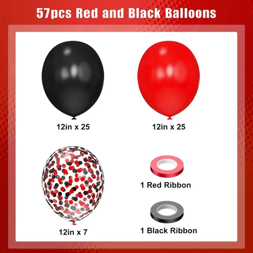 Miniatura 2 de Globos rojos y negros, 57 globos rojos de 12 pulgadas, globos negros para bodas, Año Nuevo, graduación, decoración de fiesta de cumpleaños