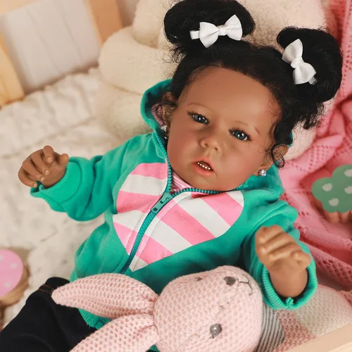 Miniatura 7 de Muñecas bebé Reborn Niña Negra, Muñecas bebé recién nacidas afroamericanas de 20 pulgadas, realistas con cuerpo suave y extremidades de silicona