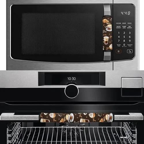 Miniatura 3 de Juego de 4 fundas protectoras de repuesto para manija de puerta de refrigerador con temática de té de la tarde para microondas, horno, refrigerador