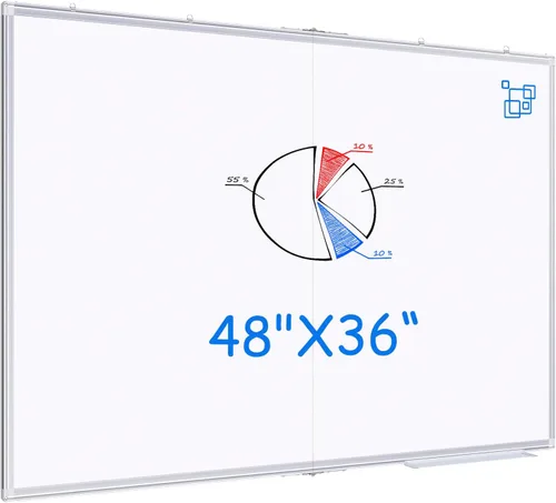Pizarra blanca magnética de borrado en seco para pared, 48 x 46 pulgadas (4 pies x 3 pies), pizarra blanca portátil plegable con una bandeja larga