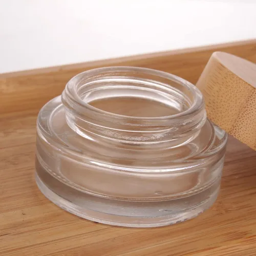 Miniatura 8 de COSIDEA 5 tarros vacíos de vidrio transparente redondos de 1 onza/1.06 oz con tapas de bambú, tarro de crema de bambú, recipientes de viaje