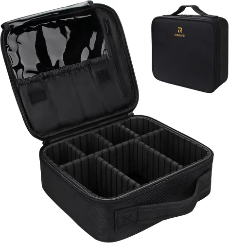 Relavel - Estuche de maquillaje para viajes, organizador portátil para estilistas, con separadores ajustables para cosméticos, brochas, artículos de