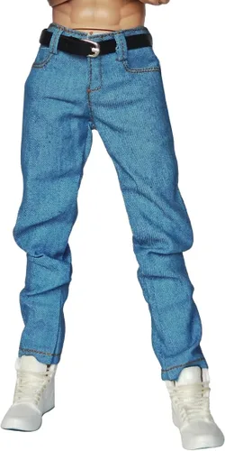 Miniatura 9 de Pantalones de soldado a escala 1/6 Jeans clásicos y modelo de cinturón para cuerpo de figura de acción masculina de 12 '' (azul)