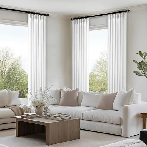 Miniatura 7 de Topfinel 2 paneles de cortinas plisadas de lino beige y blanco de 63 pulgadas de largo, para dormitorio y sala de estar, cortinas semitransparentes