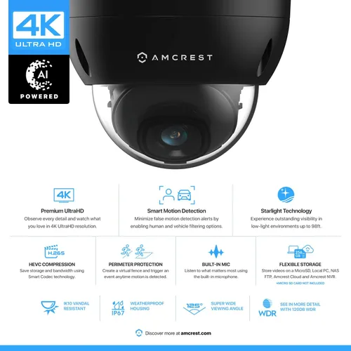 Miniatura 2 de Amcrest UltraHD 4K (8MP) Cámara IP POE de seguridad para exteriores, 3840 x 2160, 98ft NightVision, lente de 7/64 pulgadas, IP67 resistente a