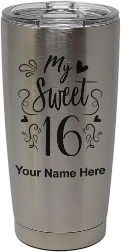 Miniatura 34 de LaserGram Taza aislada al vacío de 20 onzas, My Sweet 16, grabado personalizado incluido (gris)
