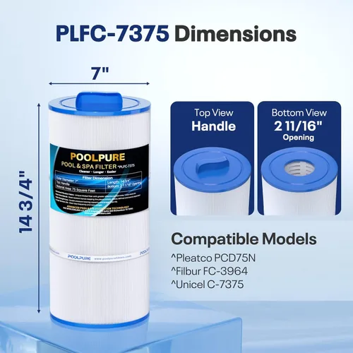 Miniatura 2 de POOLPURE Filtro de spa C-7375 reemplaza PCD75N, Unicel C-7375, Filbur FC-3964, 1019301, AK-60032, APCC7500, 17543, Cartucho de filtro de 75 pies