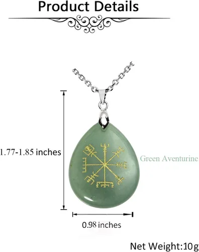 Miniatura 11 de Jovivi Collar chapado en plata con brújula vikinga Vegvisir, piedra curativa, collar de cristal con colgante de chakra de lágrima, 24 pulgadas