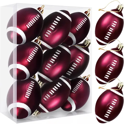 Miniatura 8 de Adornos de Navidad inastillables de fútbol - Decoración colgante mejorada de 9 piezas para árbol, decoraciones para exteriores seguras para niños