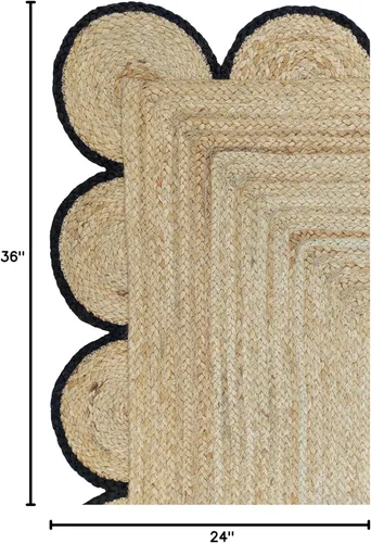 Miniatura 2 de Alfombra festoneada de yute natural, borde negro, 2 x 3 pies