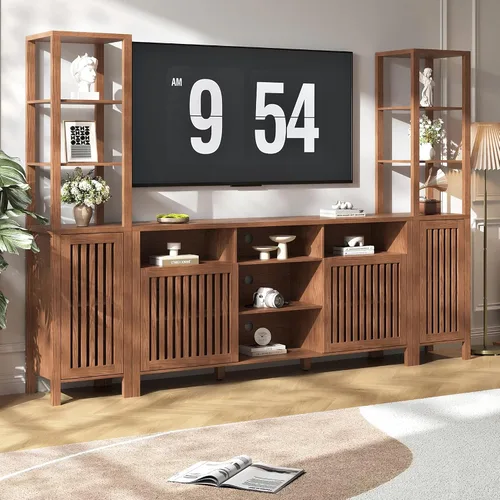 BVIUNTWO Soporte de TV de granja para televisores de 70 pulgadas, centro de entretenimiento con estanterías, consola multimedia de 4 puertas con
