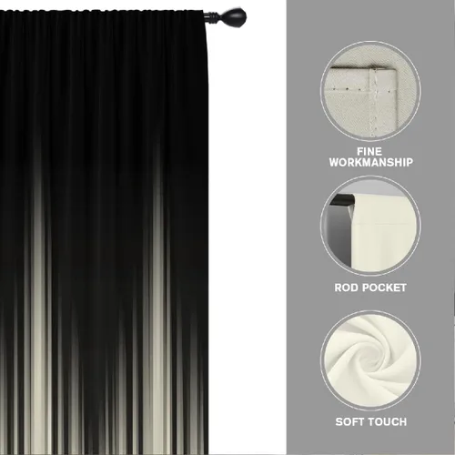 Miniatura 4 de Coxila Cortinas 100% opacas en negro y beige de 42 x 63 pulgadas, cortinas góticas degradadas con aislamiento térmico para dormitorio
