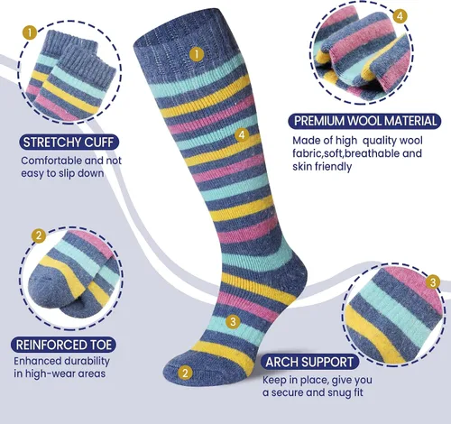 Miniatura 4 de Calcetines de esquí para niños de lana merina cálidos térmicos para senderismo snowboard hasta la rodilla calcetines para botas para niños y niñas 2