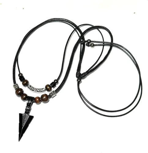 Miniatura 4 de Collar de doble capa con colgante de acero inoxidable para hombre, collar de cadena con colgante de punta de lanza fresca