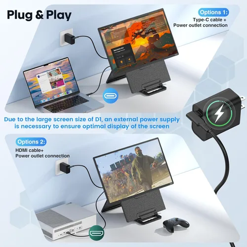 Miniatura 7 de Monitor portátil grande de 24 pulgadas, extensor de pantalla para laptop, 1080P FHD 100HZ IPS, monitor de viaje para trabajo en casa, pantalla