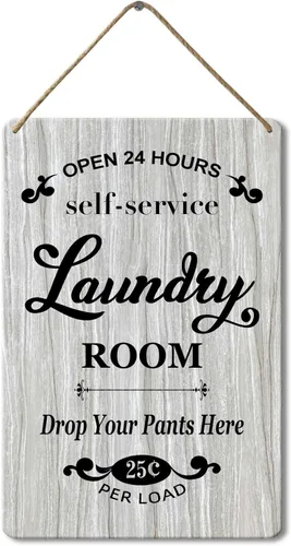 Miniatura 10 de Letrero de madera con símbolos de lavandería, 8 x 12 pulgadas, placa de guía colgante rústica para decoración de cuarto de servicio Sign05