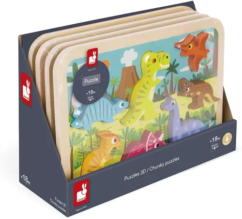 Miniatura 3 de Janod - Rompecabezas grueso de dinosaurio de 7 piezas - Tiempo de juego para niños pequeños - Mejora las habilidades motoras - Diseño de madera