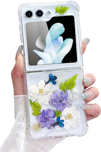 Miniatura 18 de Compatible con Samsung Galaxy Flip 4, funda transparente con flores secas prensadas, para mujeres y niñas, TPU suave a prueba de golpes, funda
