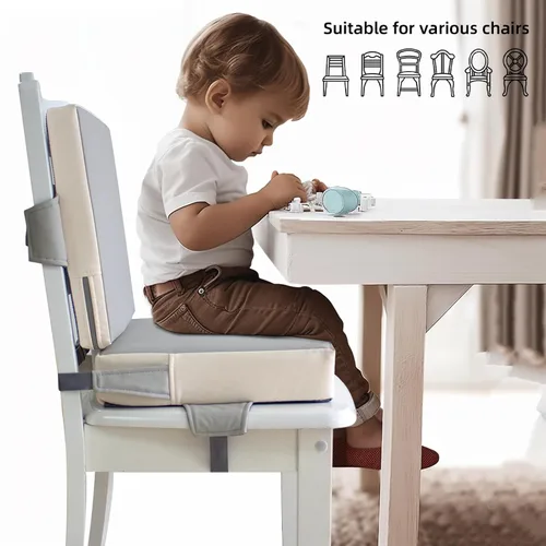 Miniatura 2 de Eiury Asiento elevador para mesa de comedor, PU antiarañazos fácil limpieza niños asiento elevador para mesa, cojín de aumento de viaje portátil gris