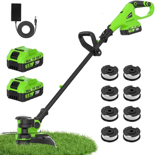 Miniatura 10 de Recortadora de hierba inalámbrica de 12 pulgadas, recortadora de césped y bordeadora 2 en 1 con batería de 20 V, Wacker eléctrico de malezas con 2