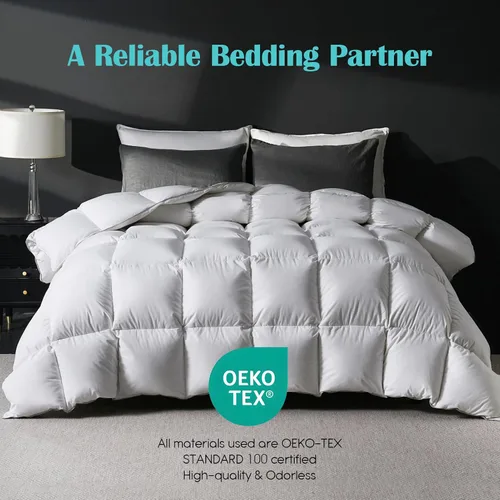 Miniatura 6 de Edredón de fibra de plumón de ganso tamaño matrimonial, 100% algodón, ultra suave, esponjoso, edredón de cama de hotel de lujo para todas