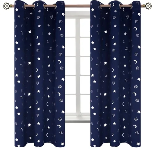 Miniatura 13 de BGment Cortinas opacas para dormitorio infantil, con aislamiento térmico, con ojales, estampado de estrellas plateadas, cortinas para oscurecer
