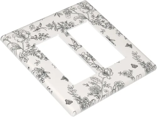 Miniatura 3 de Cubierta decorativa para interruptor de luz, diseño de pájaros y flores florales en blanco y negro, 2 bandas, cubierta decorativa para pared, placa