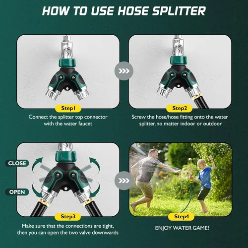 Miniatura 6 de Divisor de manguera de jardín de 2 vías con válvula de cierre, divisor de espiga de agua para conector de manguera de 3/4 pulgadas, divisor de grifo