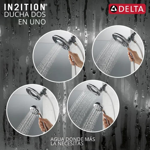 Miniatura 5 de Delta In2ition - Cabezal de ducha doble 2 en 1 de 4 ajustes con rociador de mano, cabezal de ducha desmontable cromado con manguera, cabezal de Cromo
