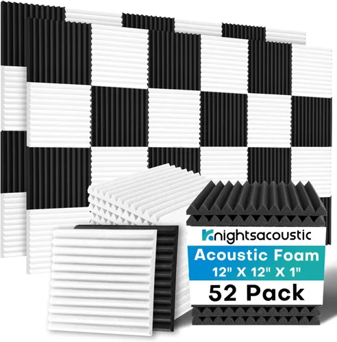 Miniatura 25 de Knightsacoustic Paquete de 24 paneles acústicos de espuma a prueba de sonido con autoadhesivos para pared, 12 x 12 x 1 pulgadas, de alta densidad