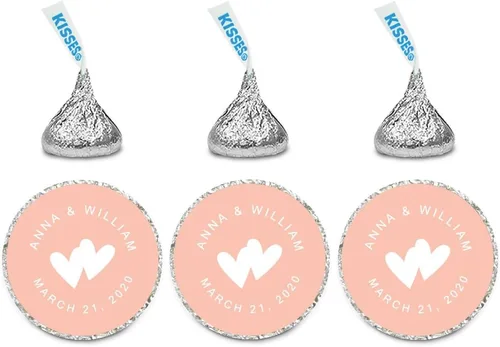 Miniatura 29 de Andaz Press Etiquetas personalizadas de gota de chocolate para boda, nombres y fecha redondos de novios, azul bebé, paquete de 240, personalizadas