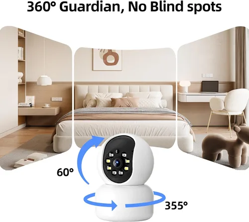 Miniatura 3 de Hawkray - Cámara de seguridad de 360° 2K 3MP para interiores, alerta de movimiento inteligente WiFi de 2.4/5 GHz con IA y conexión 911, visión
