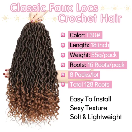 Miniatura 3 de Karida Rastas de cabello sintético de ganchillo de 18 pulgadas, 8 paquetes de cabello de ganchillo preanudado de diosa, rastas sintéticas onduladas