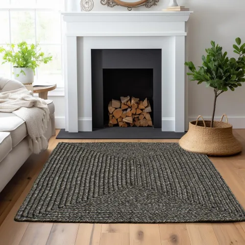 Miniatura 9 de Alfombra trenzada para interiores y exteriores, para cocina/sala de estar, reversible, lavable, color gris y negro, 4 x 6 pies, ovalada