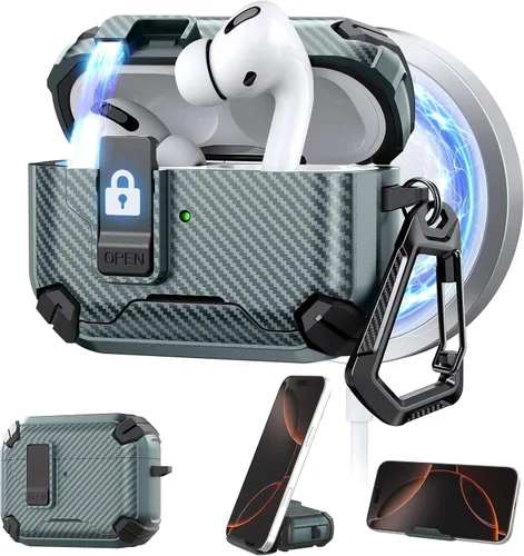 Miniatura 37 de Maxjoy Funda protectora para AirPods 4 2024, funda protectora para AirPods de 4ª generación con bloqueo automático, compatible con MagSafe, Verde
