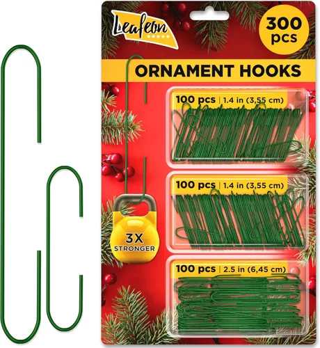 Leafeon Paquete de 300 ganchos de adorno de Navidad para decoración del árbol de Navidad, los mejores ganchos para adornos navideños (verde)