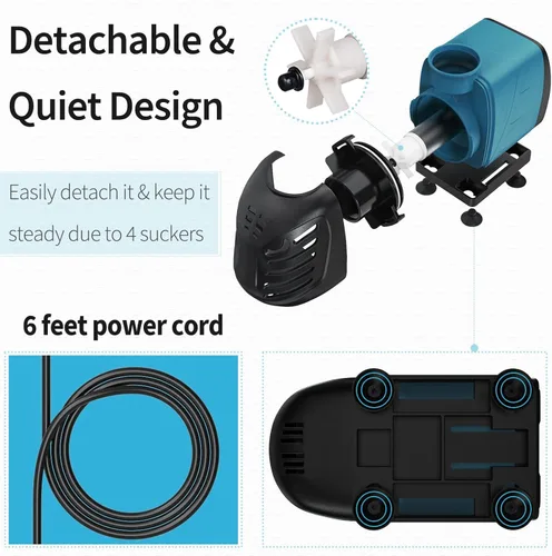 Miniatura 4 de Uniclife Bomba de agua sumergible y en línea de 550 GPH para acuario, 45 W, 6.5 pies de altura de elevación CA, 120 V, silenciosa, compacta, bomba
