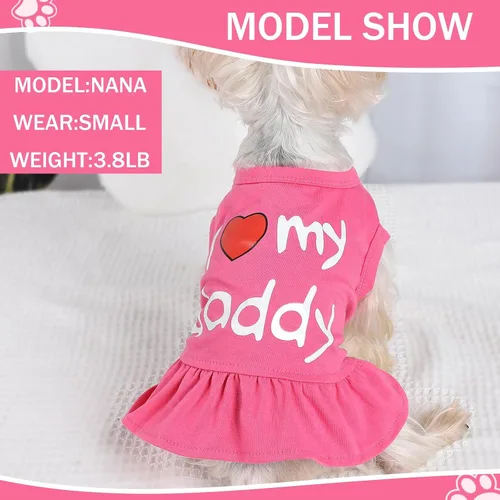 Miniatura 4 de Vestidos para perros medianos y niñas, paquete de 2 unidades, ropa rosa para niña pequeña, verano I Love My Mommy Daddy para cachorros, camisa