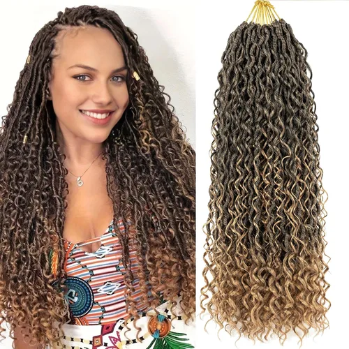 Miniatura 12 de Aipin Goddess Cabello de Ganchillo de 18 Pulgadas Boho River Locs Hippie Locs Ondulado de Ganchillo Con Cabello Rizado en el Medio y Extremos 613
