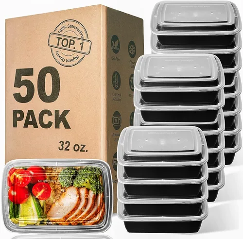 Miniatura 9 de WGCC Recipientes para preparación de comidas, paquete de 50 recipientes de almacenamiento de alimentos extragruesos con tapas, lonchera Bento
