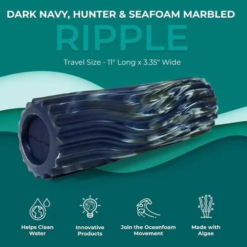 Miniatura 3 de Oceanfoam Ripple - Rodillo de espuma de viaje (11" x 3.35"), mini rodillo de espuma firme para terapia física, masaje de tejido profundo, dolor