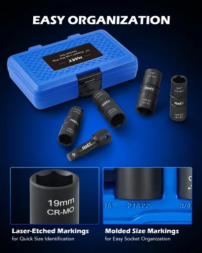 Miniatura 7 de Orion Motor Tech Juego de llaves de tuerca de rueda, juego de 5 piezas de 1/2" de transmisión de impacto con enchufes de pared delgada métricos