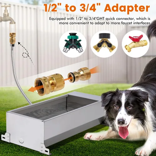 Miniatura 9 de Dispensador automático de tazón de agua grande para perros, de acero inoxidable al aire libre, canal automático de agua para ganado, bebedero