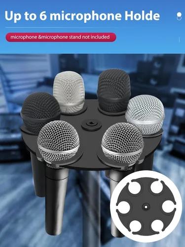 Miniatura 3 de Soporte para múltiples micrófonos de hasta 6 micrófonos (acolchado de aluminio/goma) para micrófonos dinámicos, con cable e inalámbricos