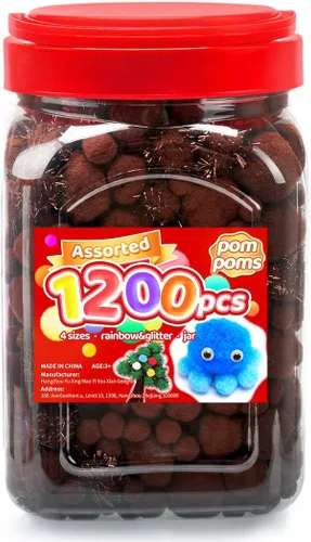 Miniatura 16 de Iooleem Pompones rosados – Tamaño surtido, 1200 piezas con ojos móviles, opciones de purpurina, perfectos para artes y manualidades